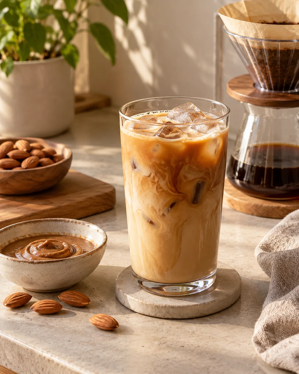 Almond Butter Filter-Coffee Milk — AI-generated editorial illustration