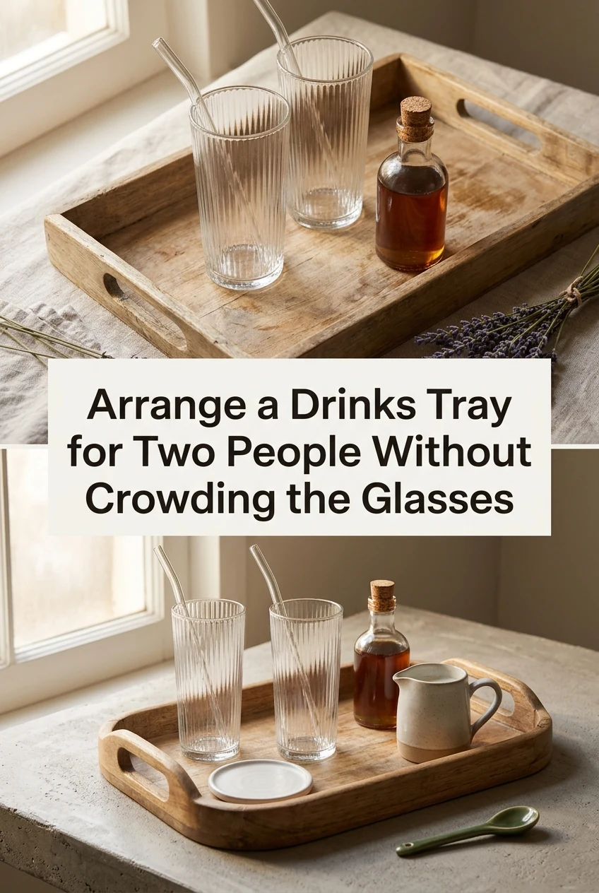 Arrange a Drinks Tray for Two People Without Crowding the Glasses — AI-generated editorial illustration