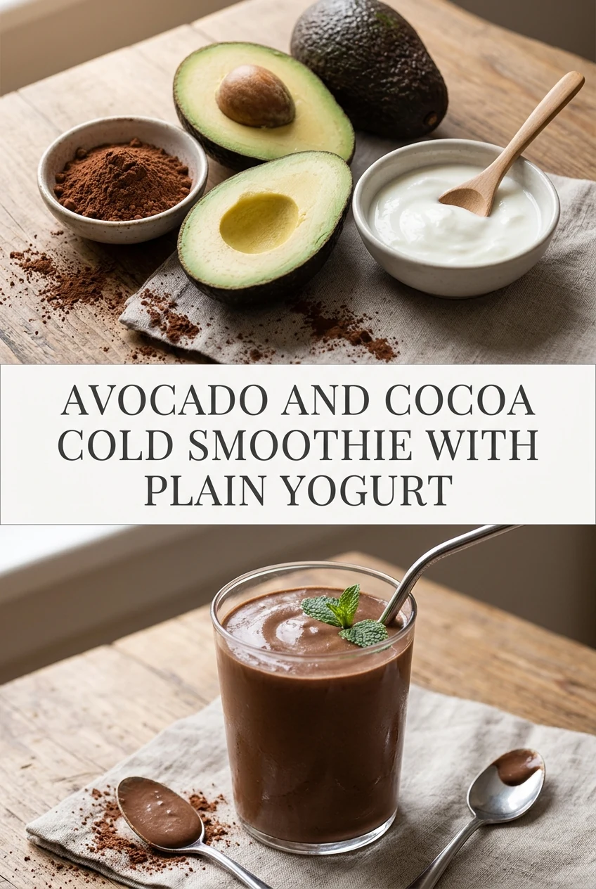 Avocado and Cocoa Cold Smoothie With Plain Yogurt — AI-generated editorial illustration