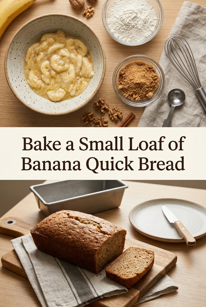 Bake a Small Loaf of Banana Quick Bread — AI-generated editorial illustration