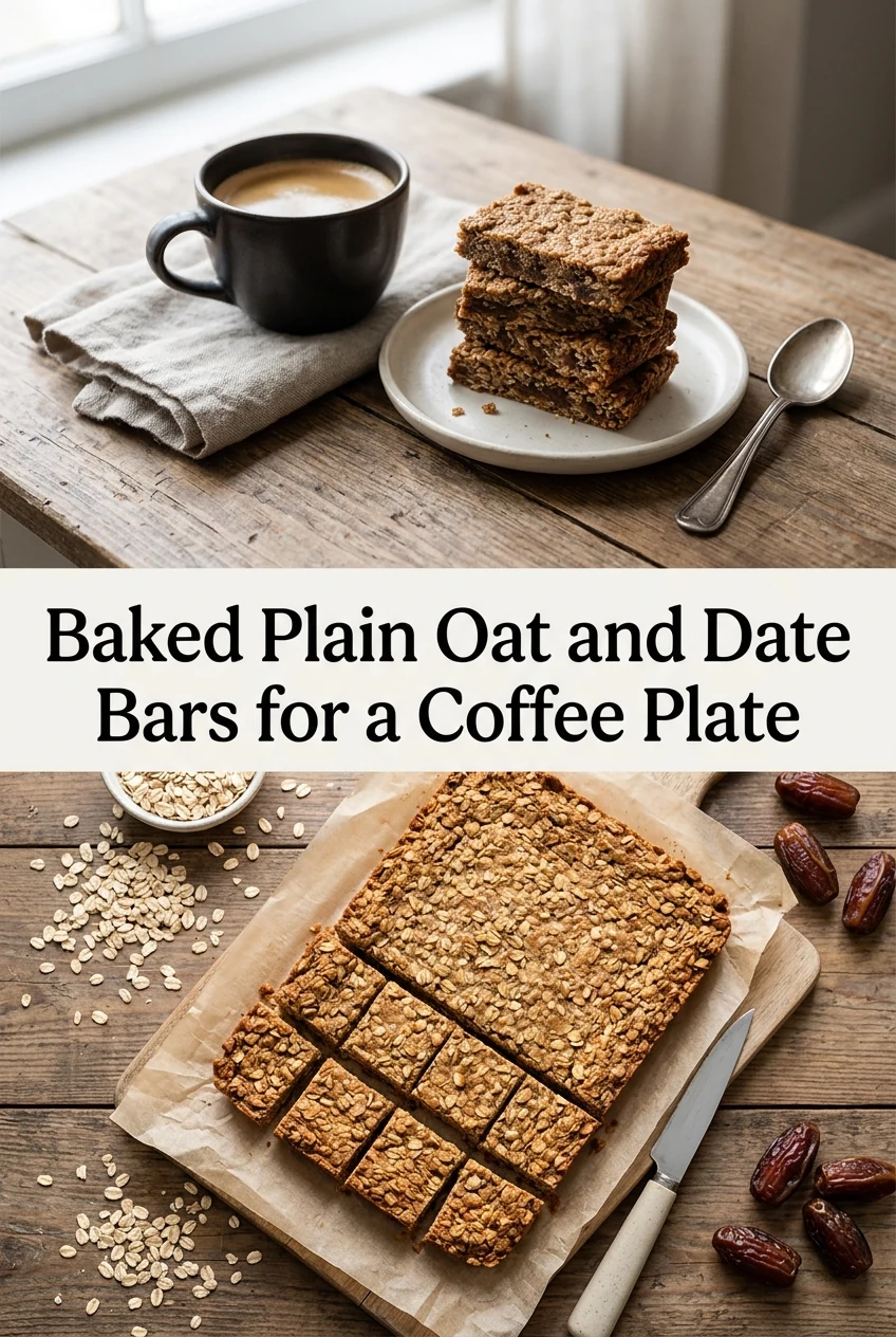Baked Plain Oat and Date Bars for a Coffee Plate — AI-generated editorial illustration