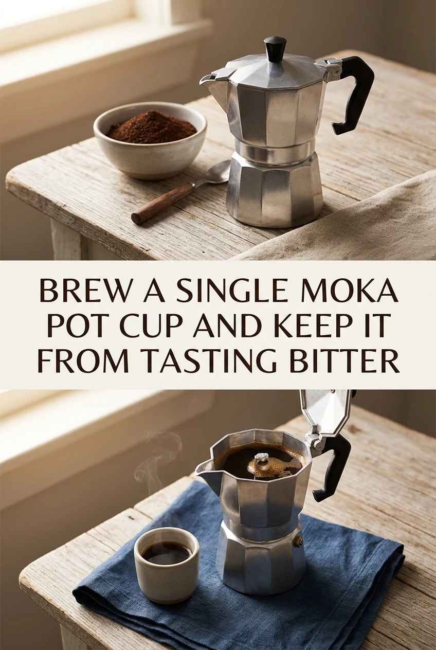 Brew a Single Moka Pot Cup and Keep It From Tasting Bitter — AI-generated editorial illustration