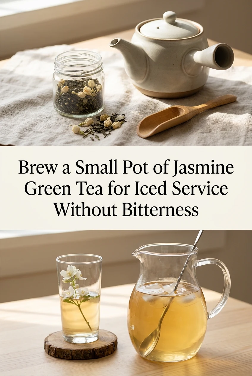 Brew a Small Pot of Jasmine Green Tea for Iced Service Without Bitterness — AI-generated editorial illustration