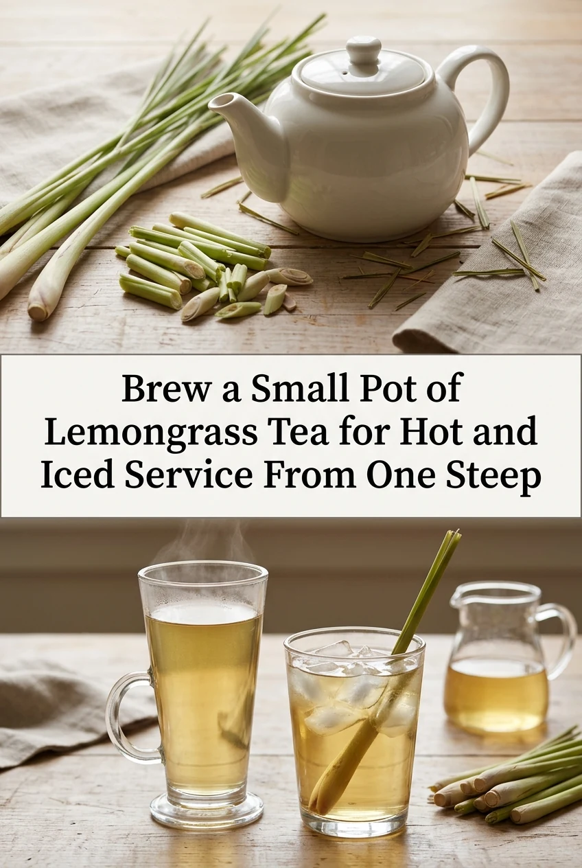 Brew a Small Pot of Lemongrass Tea for Hot and Iced Service From One Steep — AI-generated editorial illustration