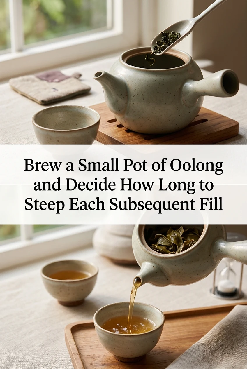 Brew a Small Pot of Oolong and Decide How Long to Steep Each Subsequent Fill — AI-generated editorial illustration