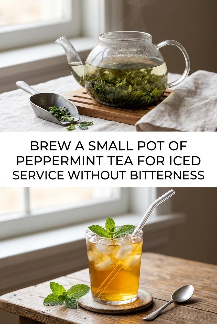 Brew a Small Pot of Peppermint Tea for Iced Service Without Bitterness — AI-generated editorial illustration