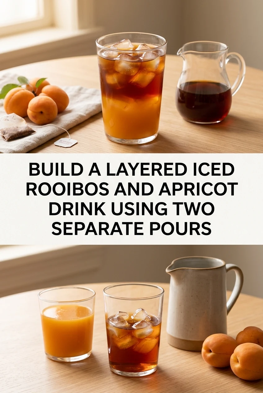 Build a Layered Iced Rooibos and Apricot Drink Using Two Separate Pours — AI-generated editorial illustration