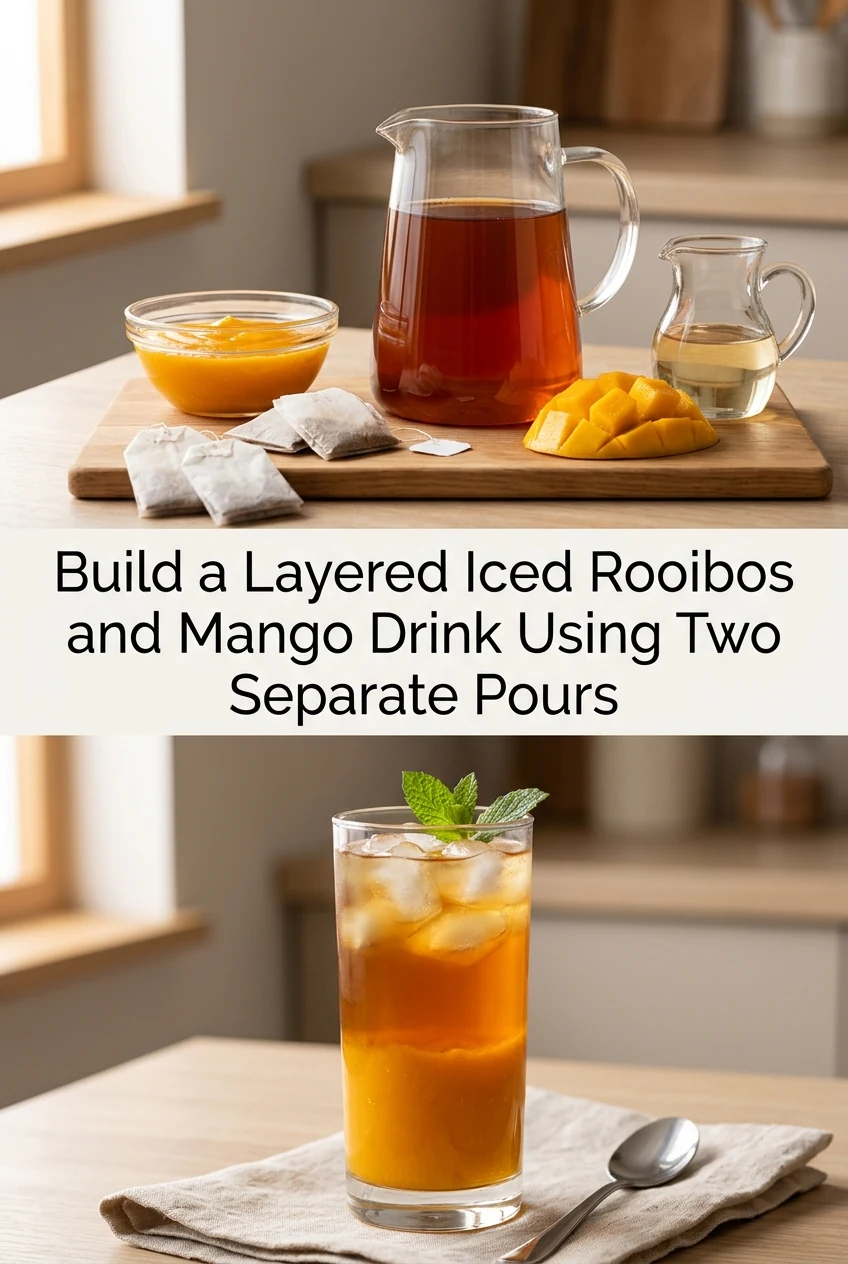 Build a Layered Iced Rooibos and Mango Drink Using Two Separate Pours — AI-generated editorial illustration