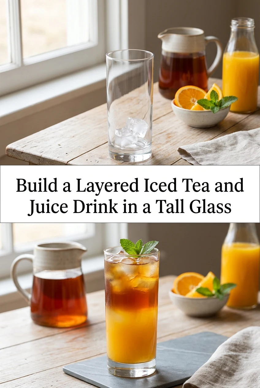 Build a Layered Iced Tea and Juice Drink in a Tall Glass — AI-generated editorial illustration