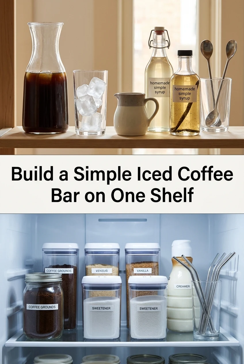 Build a Simple Iced Coffee Bar on One Shelf — AI-generated editorial illustration