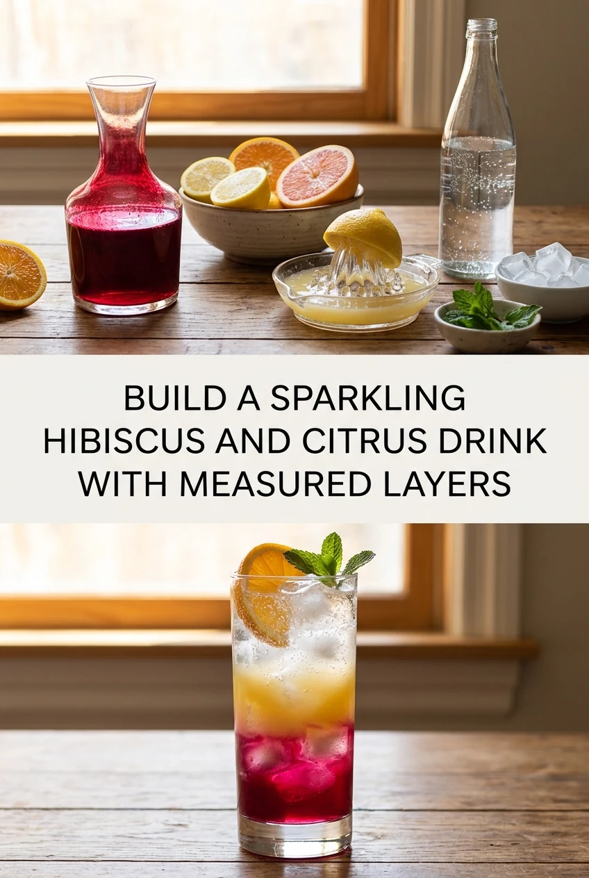 Build a Sparkling Hibiscus and Citrus Drink With Measured Layers — AI-generated editorial illustration