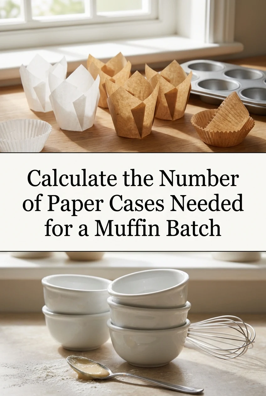 Calculate the Number of Paper Cases Needed for a Muffin Batch — AI-generated editorial illustration