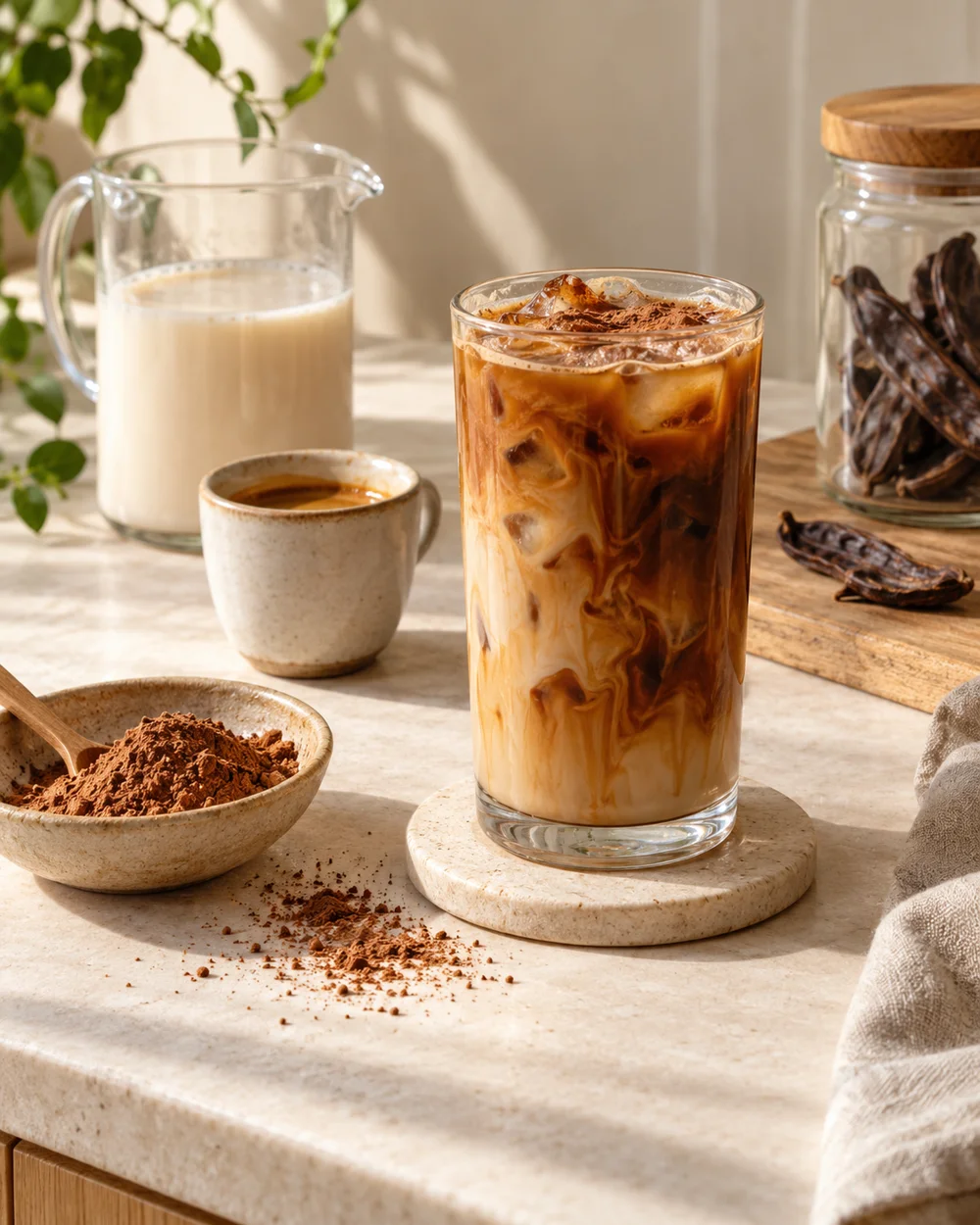Carob Espresso Oat Drink — AI-generated editorial illustration