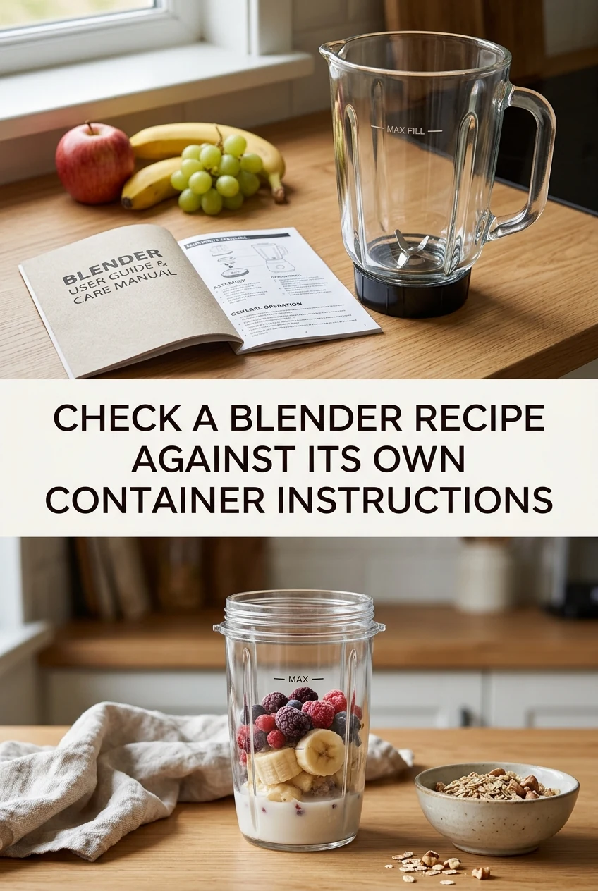 Check a Blender Recipe Against Its Own Container Instructions — AI-generated editorial illustration