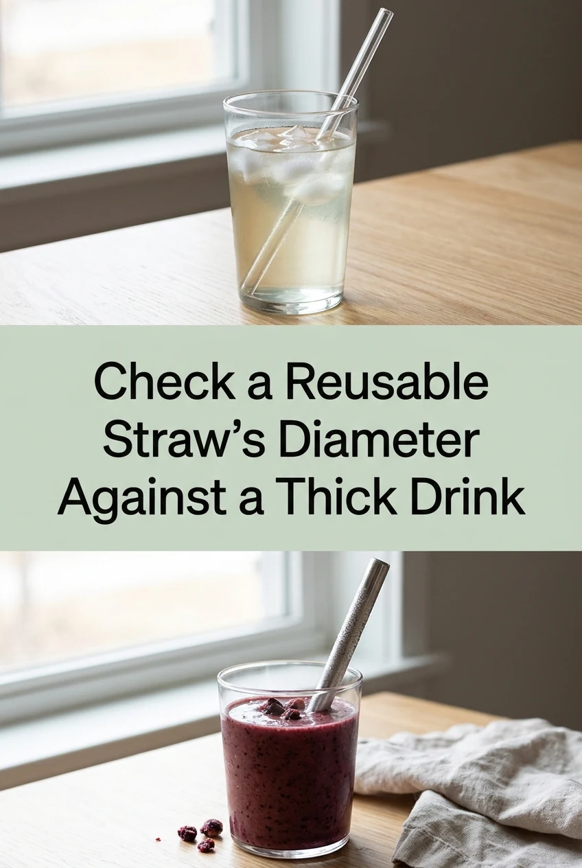 Check a Reusable Straw's Diameter Against a Thick Drink — AI-generated editorial illustration