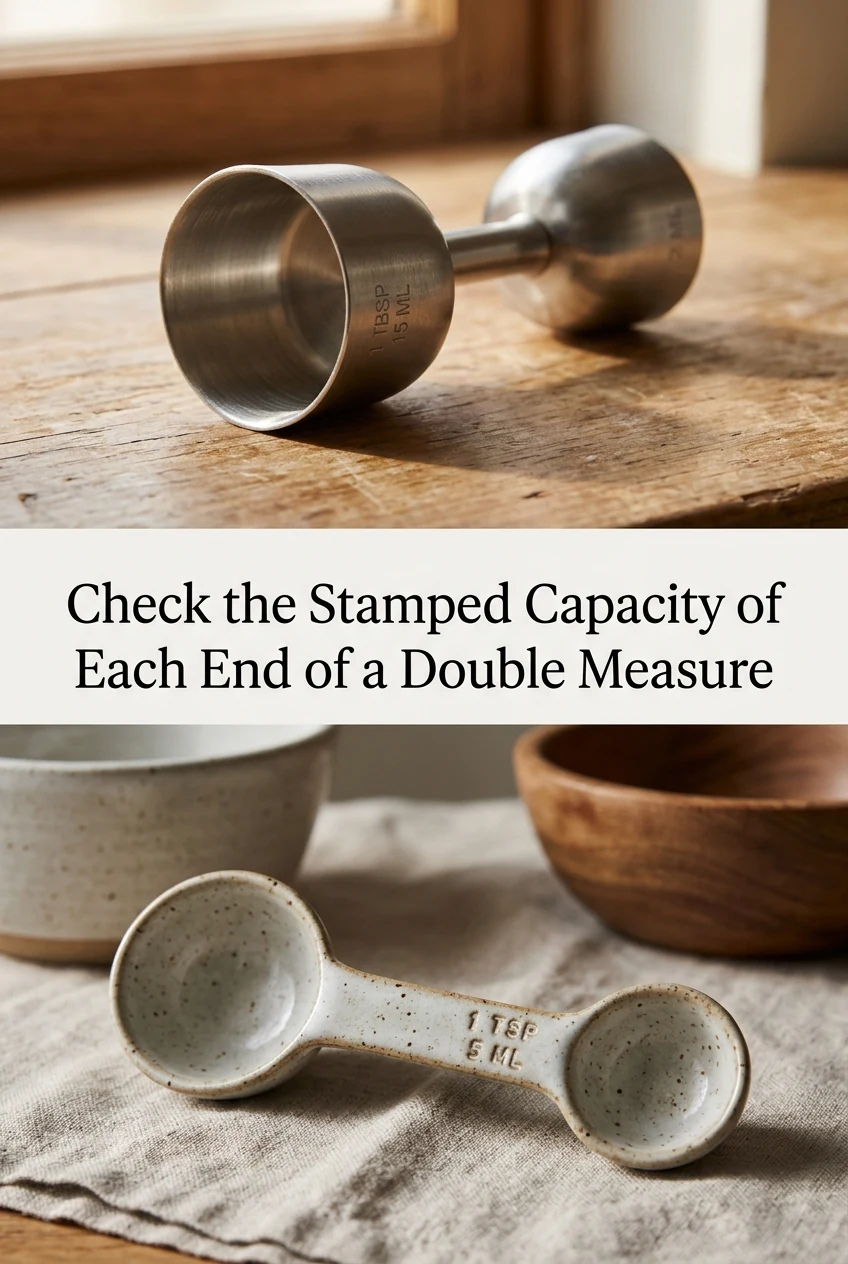 Check the Stamped Capacity of Each End of a Double Measure — AI-generated editorial illustration