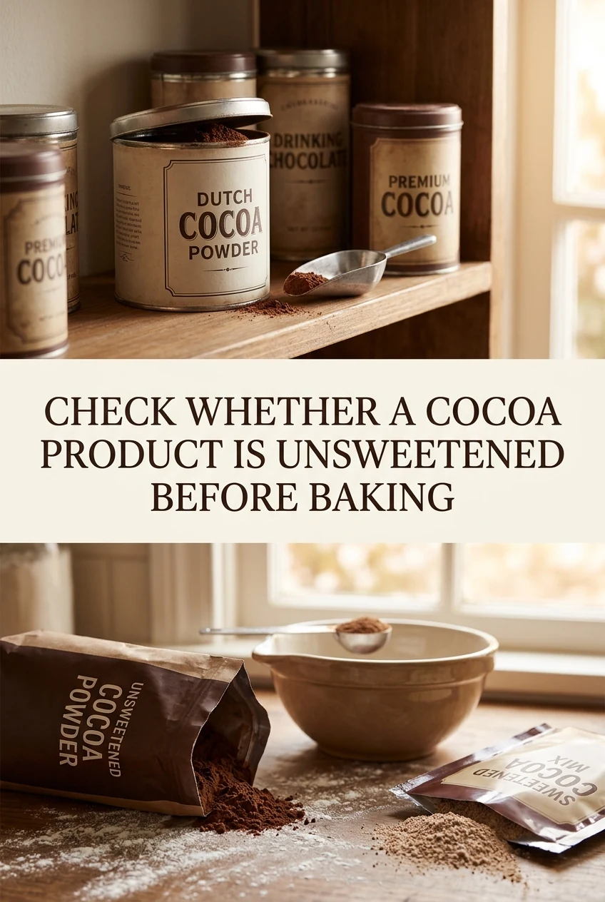 Check Whether a Cocoa Product Is Unsweetened Before Baking — AI-generated editorial illustration