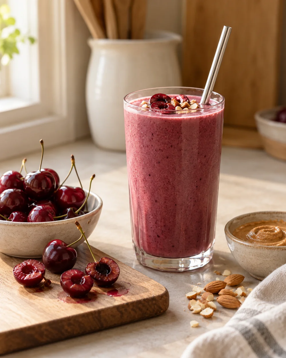 Cherry Almond Yogurt Drink — AI-generated editorial illustration