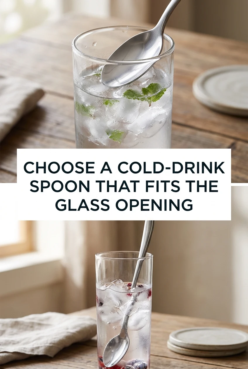 Choose a Cold-Drink Spoon That Fits the Glass Opening — AI-generated editorial illustration