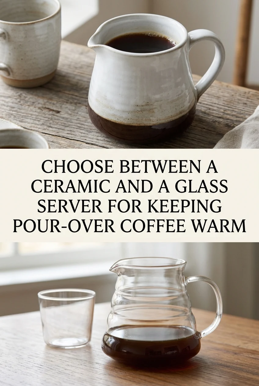 Choose Between a Ceramic and a Glass Server for Keeping Pour-Over Coffee Warm — AI-generated editorial illustration