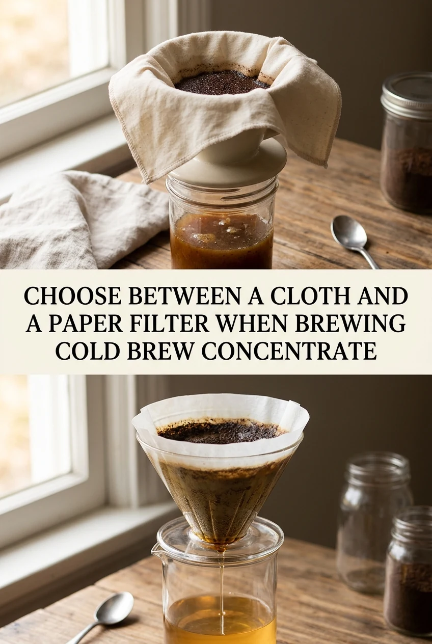 Choose Between a Cloth and a Paper Filter When Brewing Cold Brew Concentrate — AI-generated editorial illustration