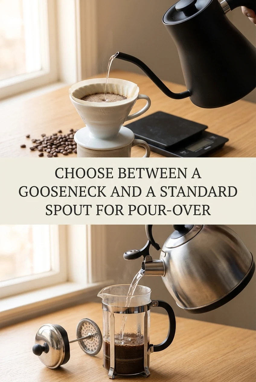 Choose Between a Gooseneck and a Standard Kettle Spout for Pour-Over — AI-generated editorial illustration