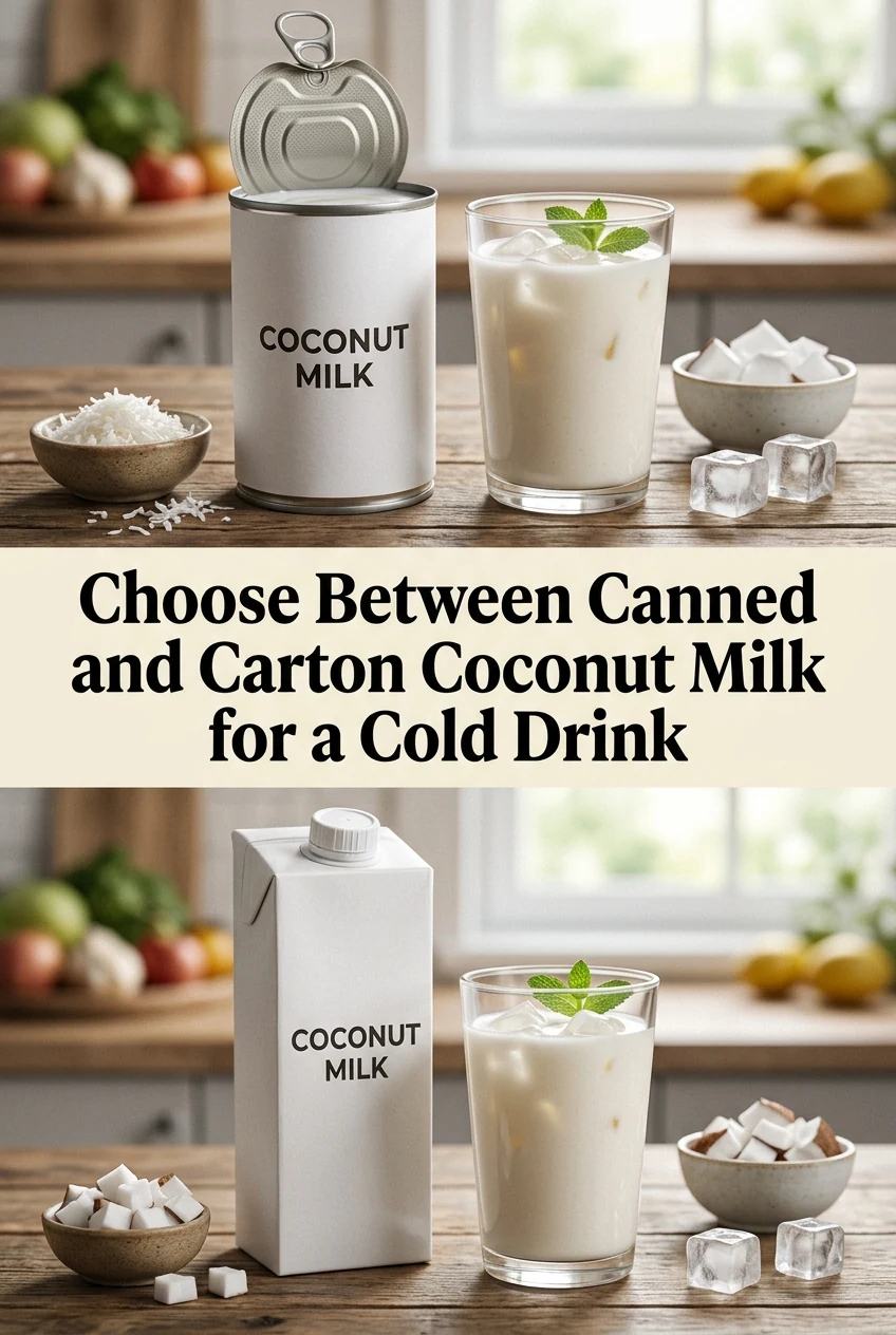 Choose Between Canned and Carton Coconut Milk for a Cold Drink — AI-generated editorial illustration