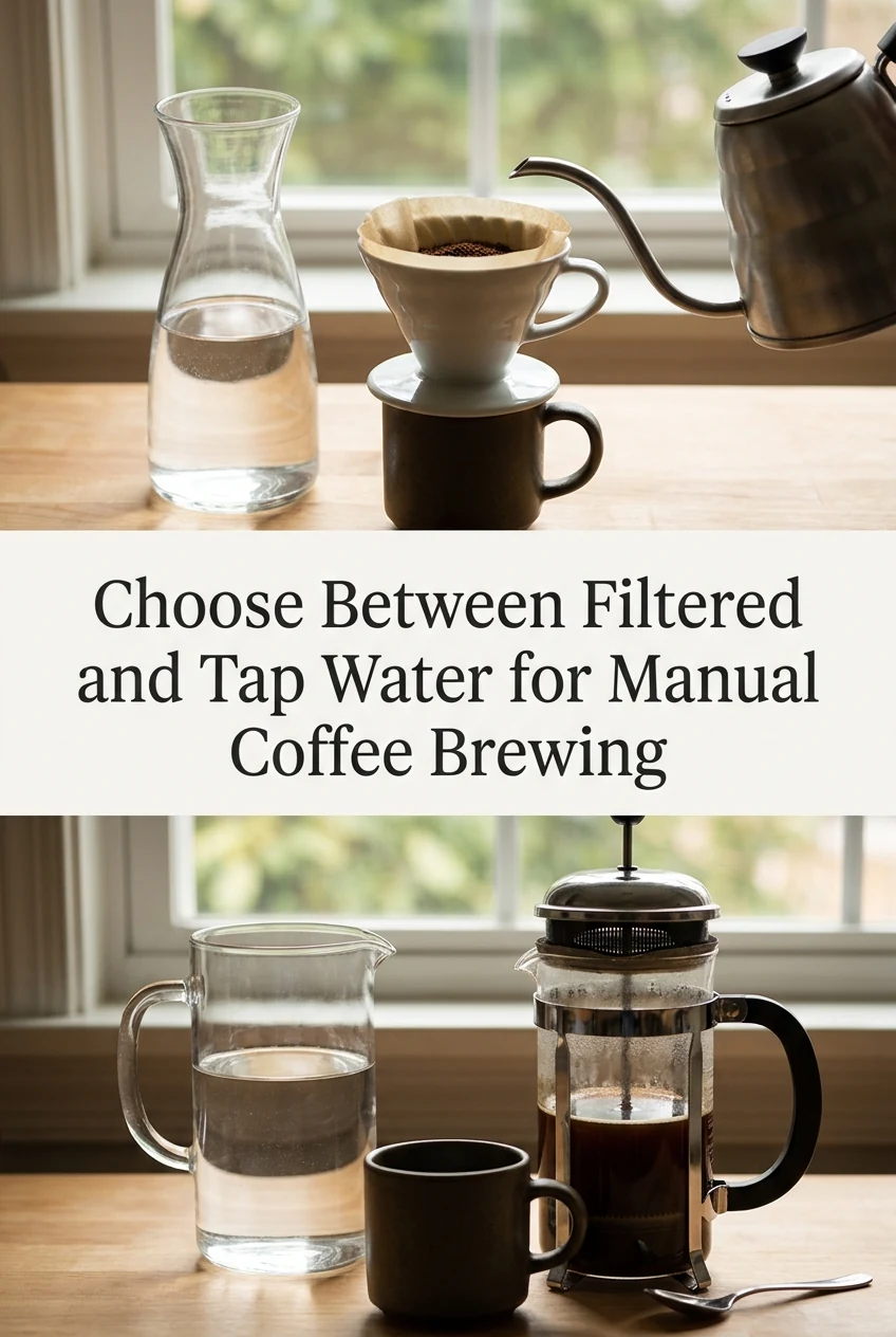 Choose Between Filtered and Tap Water for Manual Coffee Brewing — AI-generated editorial illustration