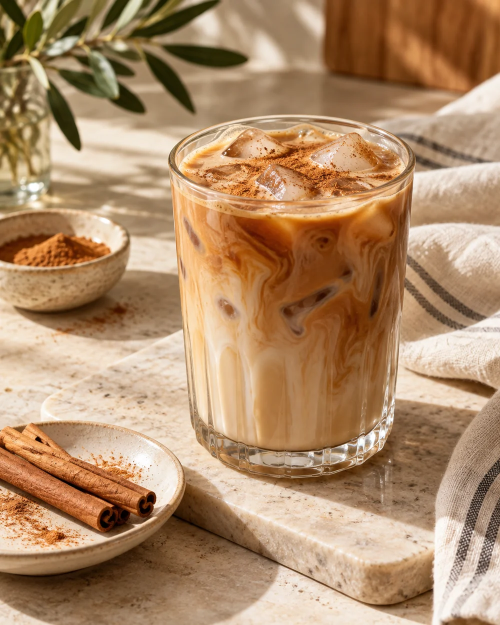 Cinnamon Oat Iced Latte — AI-generated editorial illustration
