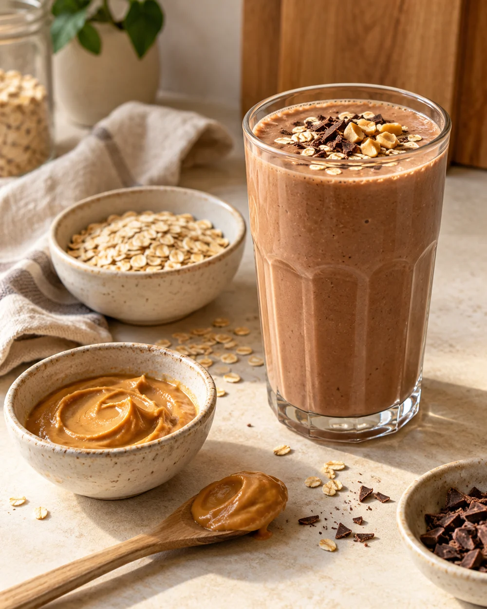 Cocoa Peanut Oat Smoothie — AI-generated editorial illustration