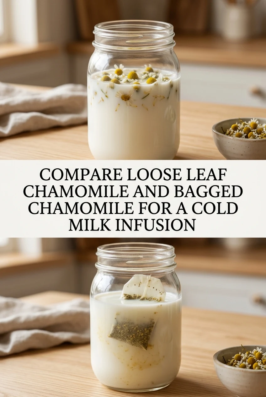 Compare Loose Leaf Chamomile and Bagged Chamomile for a Cold Milk Infusion — AI-generated editorial illustration