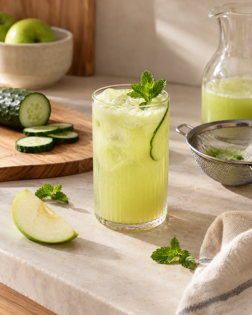 Cucumber Apple Still Cooler — AI-generated editorial illustration