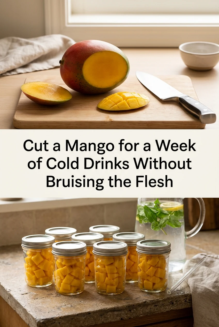 Cut a Mango for a Week of Cold Drinks Without Bruising the Flesh — AI-generated editorial illustration