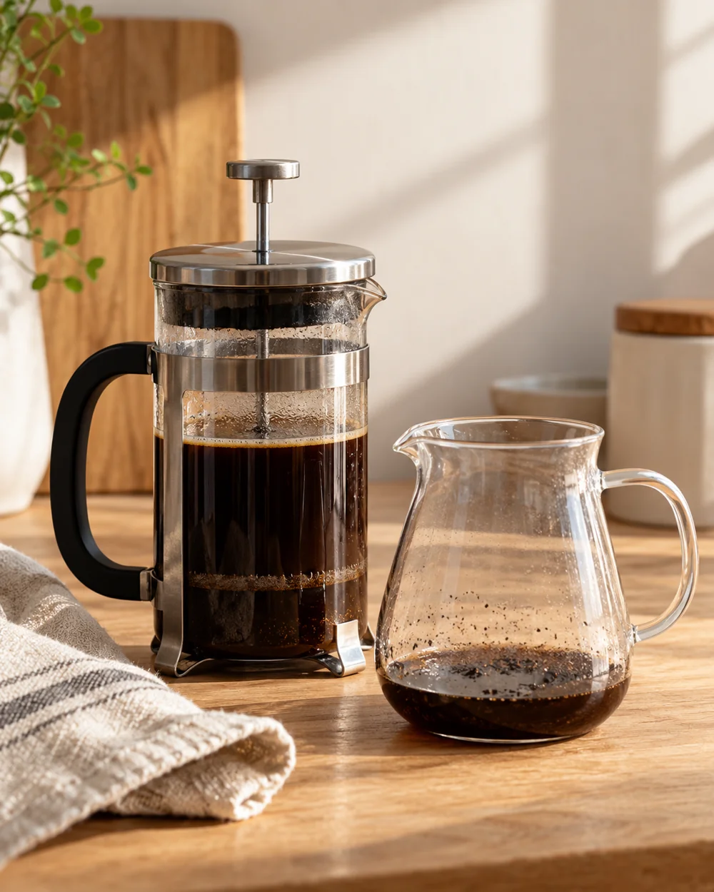 Decant a French Press Without Stirring Up Sediment — AI-generated editorial illustration
