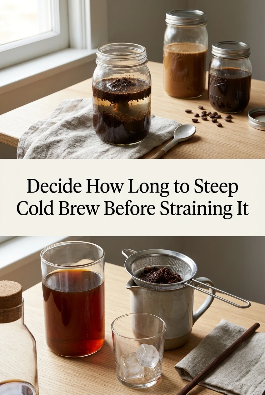 Decide How Long to Steep Cold Brew Before Straining It — AI-generated editorial illustration