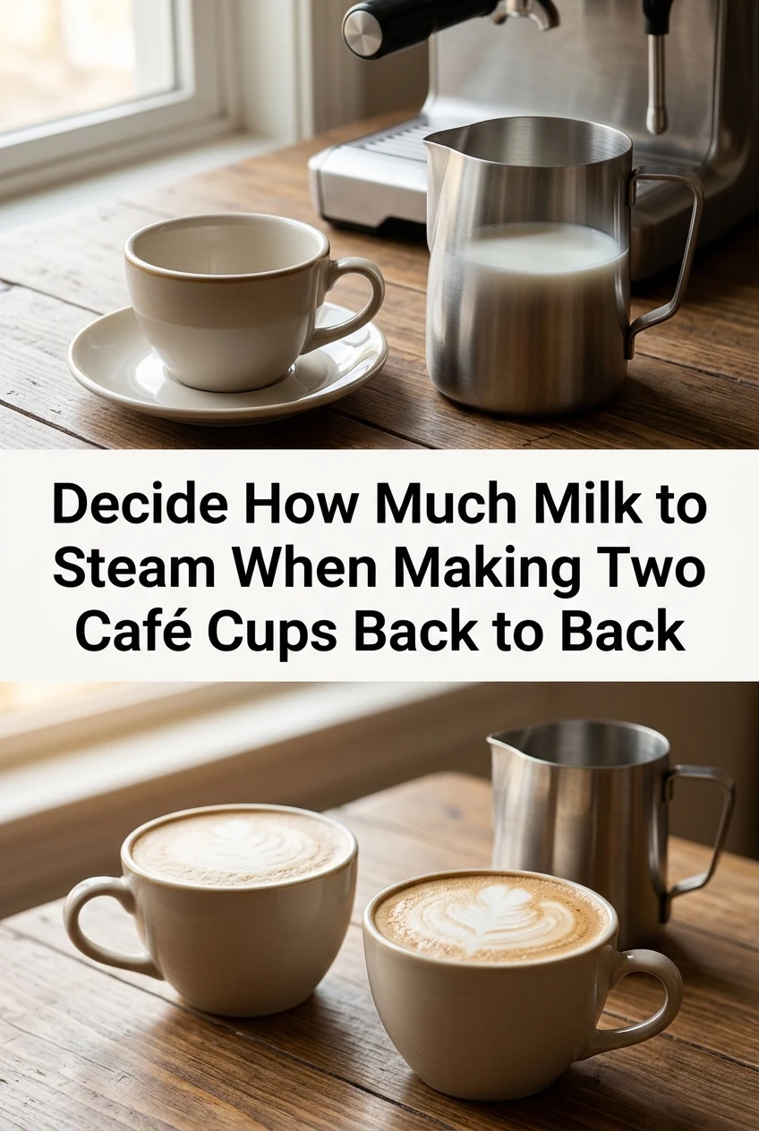 Decide How Much Milk to Steam When Making Two Café Cups Back to Back — AI-generated editorial illustration