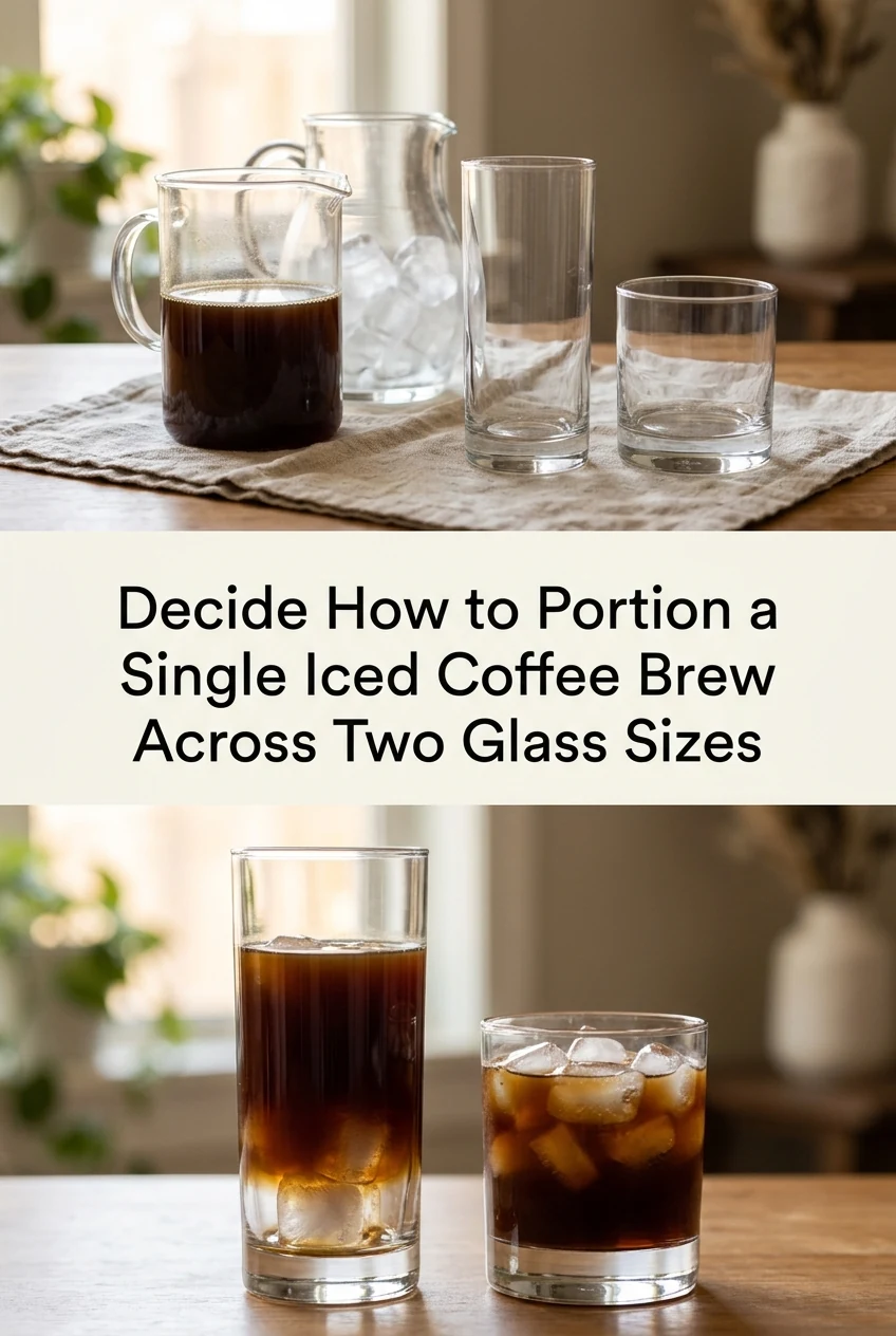 Decide How to Portion a Single Iced Coffee Brew Across Two Glass Sizes — AI-generated editorial illustration