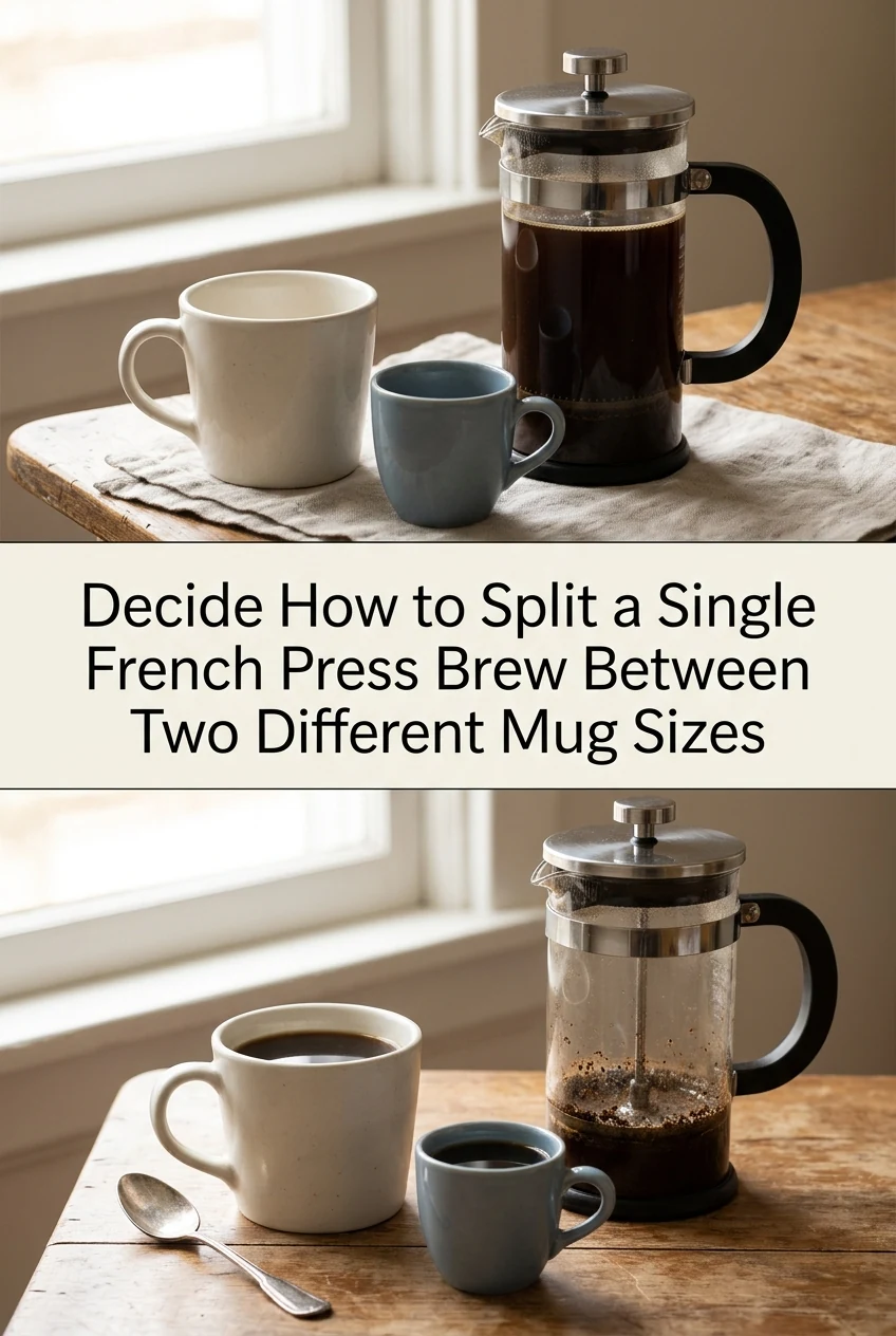 Decide How to Split a Single French Press Brew Between Two Different Mug Sizes — AI-generated editorial illustration
