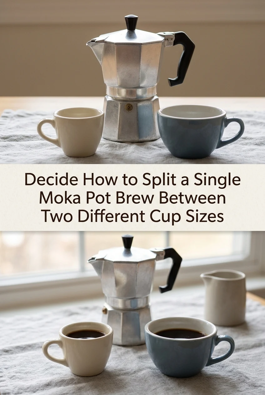 Decide How to Split a Single Moka Pot Brew Between Two Different Cup Sizes — AI-generated editorial illustration