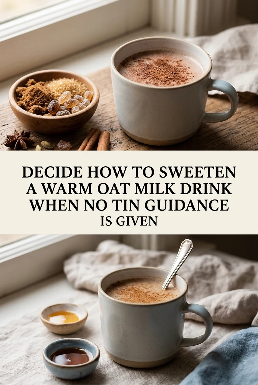 Decide How to Sweeten a Warm Oat Milk Drink When No Tin Guidance Is Given — AI-generated editorial illustration