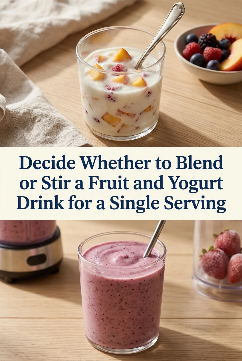 Decide Whether to Blend or Stir a Fruit and Yogurt Drink for a Single Serving — AI-generated editorial illustration