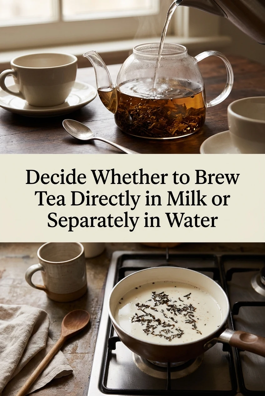 Decide Whether to Brew Tea Directly in Milk or Separately in Water — AI-generated editorial illustration