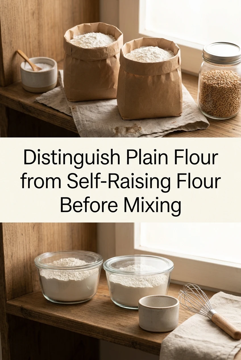 Distinguish Plain Flour from Self-Raising Flour Before Mixing — AI-generated editorial illustration
