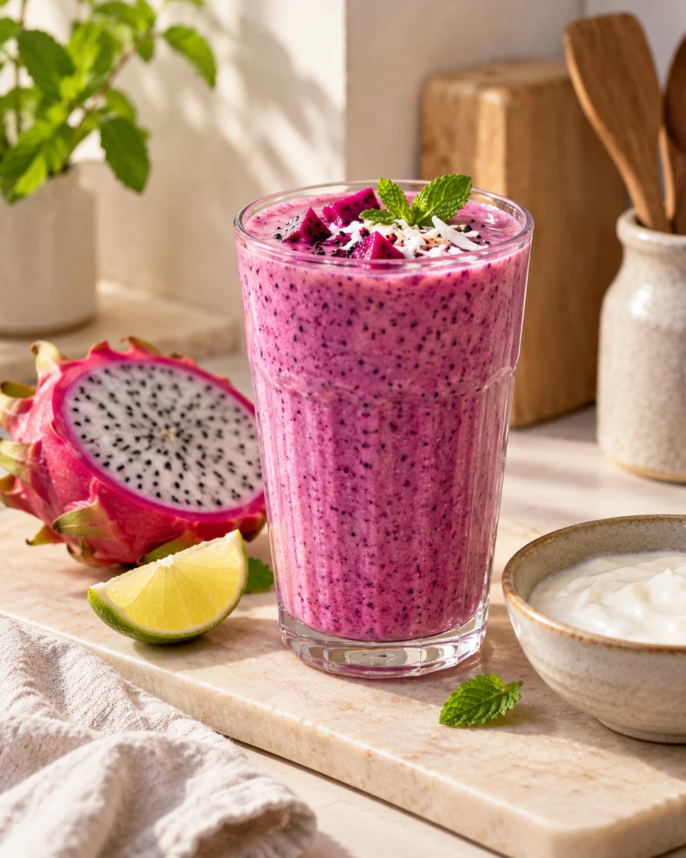Dragon-Fruit Lime Yogurt Drink — AI-generated editorial illustration