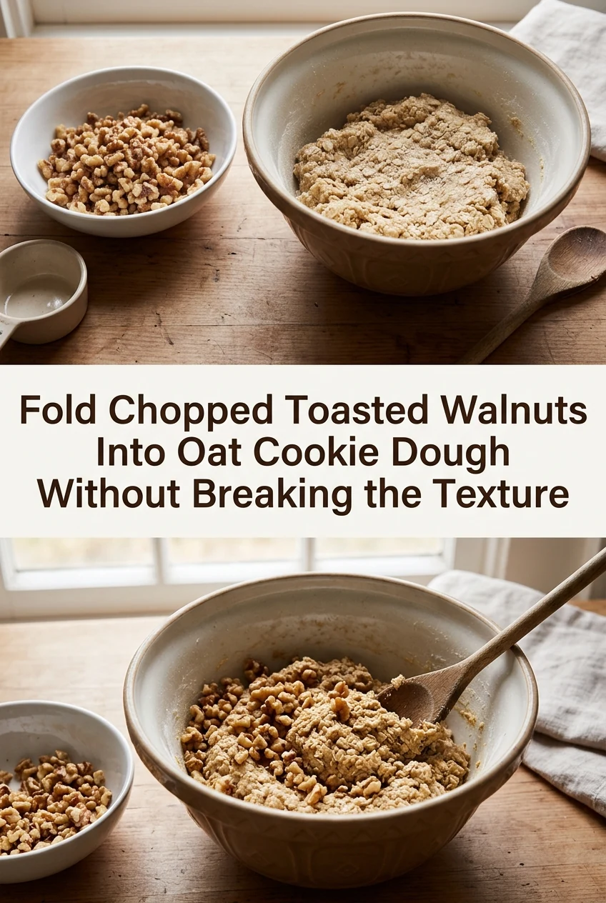 Fold Chopped Toasted Walnuts Into Oat Cookie Dough Without Breaking the Texture — AI-generated editorial illustration