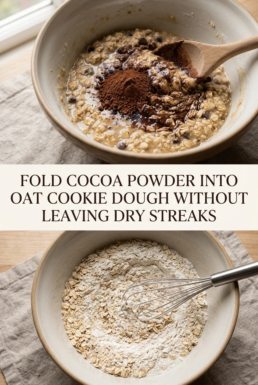 Fold Cocoa Powder Into Oat Cookie Dough Without Leaving Dry Streaks — AI-generated editorial illustration