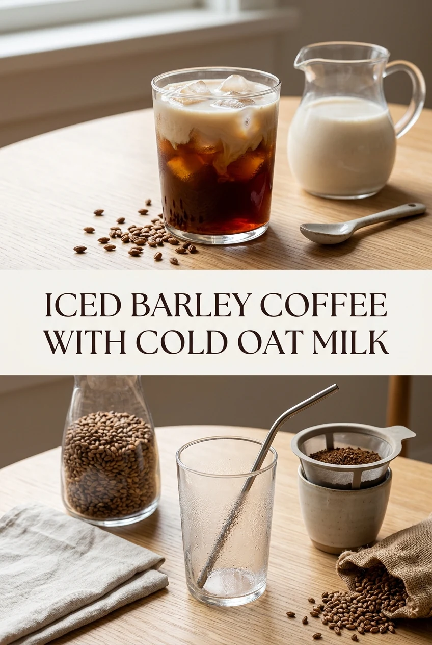Iced Barley Coffee With Cold Oat Milk — AI-generated editorial illustration