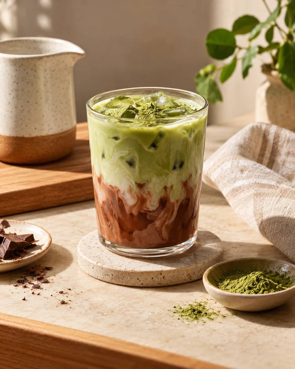 Iced Cocoa Matcha — AI-generated editorial illustration