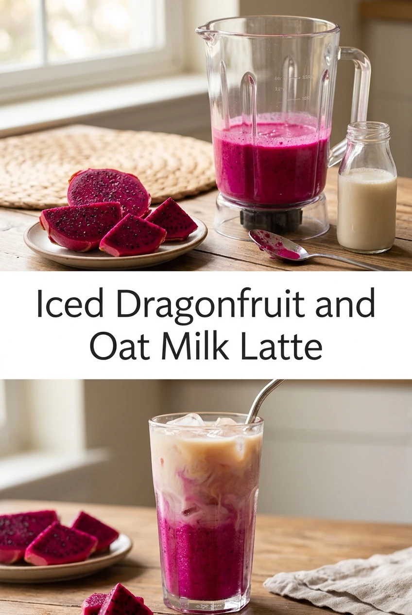 Iced Dragonfruit and Oat Milk Latte — AI-generated editorial illustration