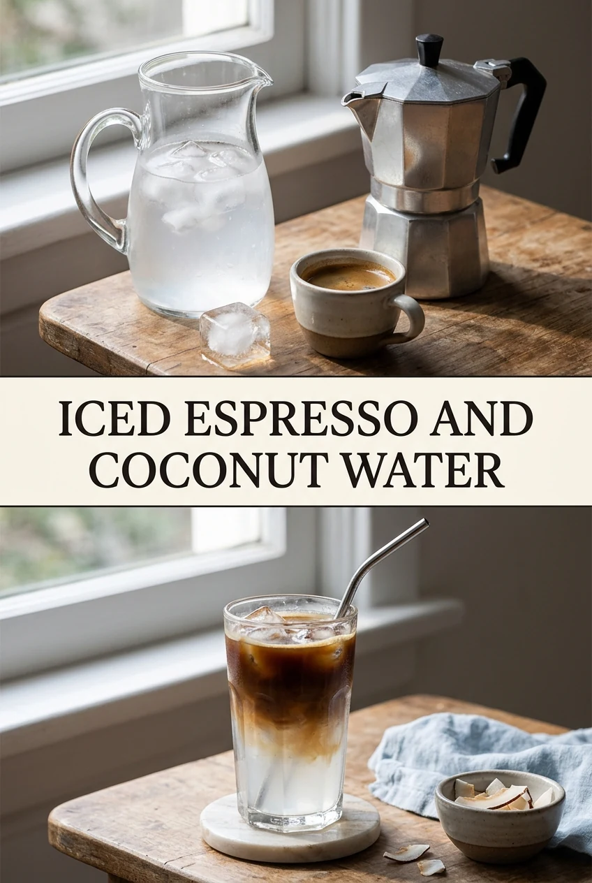 Iced Espresso and Coconut Water — AI-generated editorial illustration